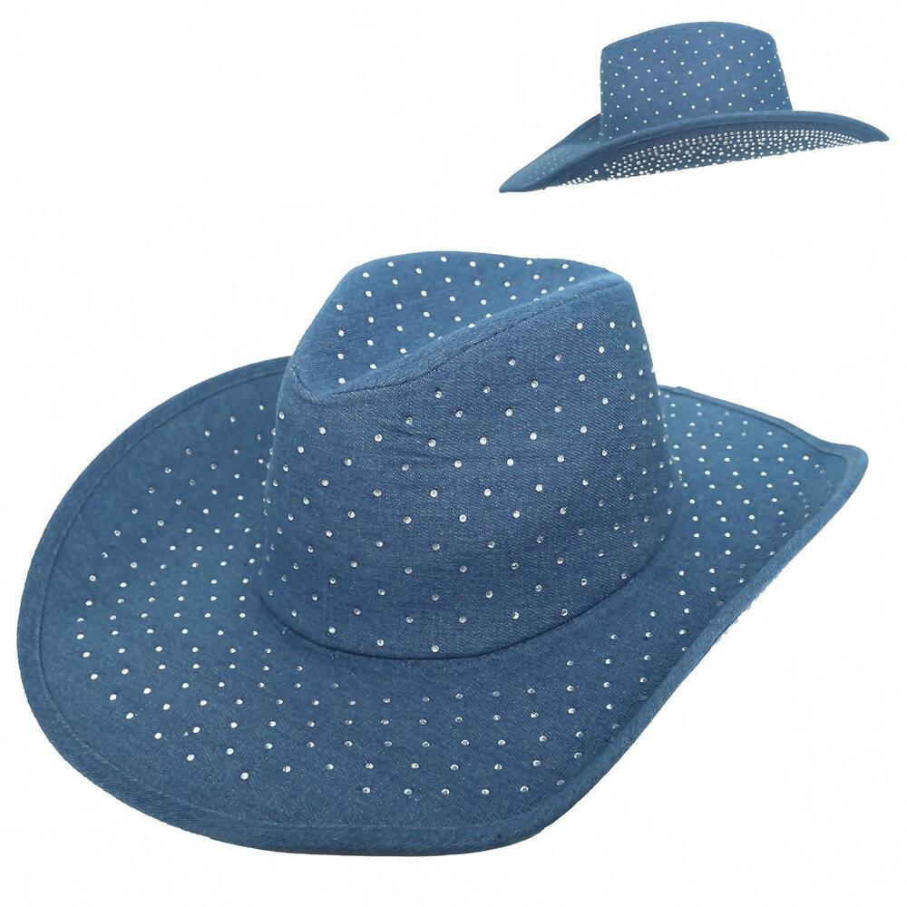 NEW SOPHIA COLLECTION women's fashion rhinestone jeweled cow boy hat in denim
